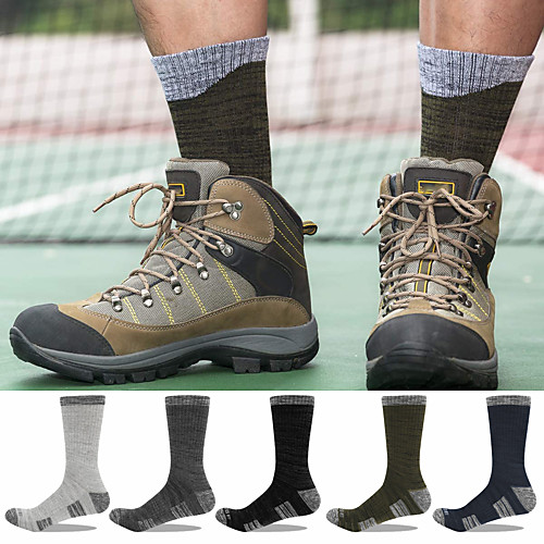 

Men's Hiking Socks Crew Socks Ski Socks 5 Pairs Summer Outdoor Breathable Warm Moisture Wicking Anti Blister Socks Patchwork Letter & Number Cotton Dark Grey Multi color Dark Green for Camping