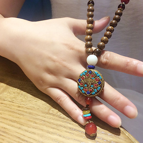 

Women's Pendant Necklace Beaded Necklace Retro Friends Joy Gemini Blessed Faith Unique Design Elegant Ethnic Fashion Wooden Resin Chrome Brown 80 cm Necklace Jewelry 1pc For Street Sport Gift