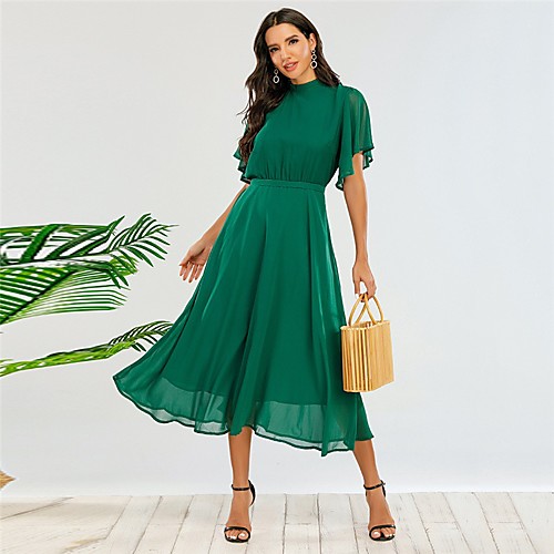 

Women's A Line Dress Midi Dress Green Half Sleeve Solid Color Fall Round Neck Elegant Party 2021 L XL 3XL 4XL