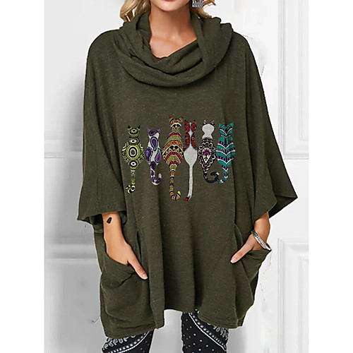 

Women's Tunic Animal Print Cowl Neck Basic Tops Wine Army Green