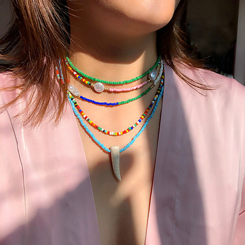 

Women's Choker Necklace Beaded Necklace Handmade Friends Love Gemini Lucky Blessed Luxury Unique Design Ethnic Colorful Imitation Pearl Glass Stone Rainbow 50 cm Necklace Jewelry 5pcs For Street