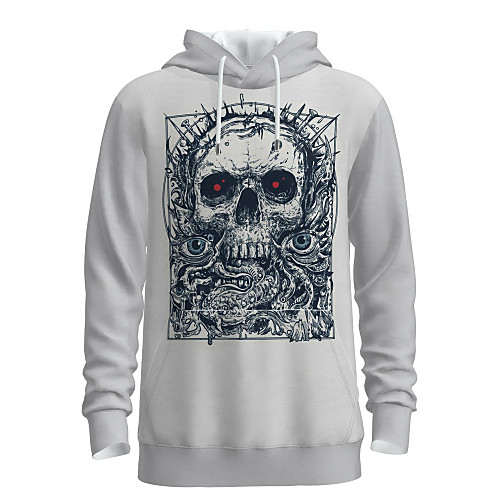 

Men's Pullover Hoodie Sweatshirt Graphic Skull Hooded 3D Print Basic Halloween Hoodies Sweatshirts Long Sleeve White