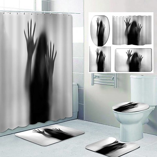 

Halloween Blood Handprint Weird Pattern Printing Bathroom Shower Curtain Leisure Toilet Four-Piece Design