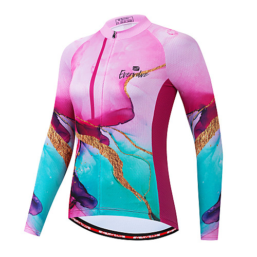 

Women's Long Sleeve Cycling Jersey Winter Pink Patchwork Geometic Bike Jersey Quick Dry Breathable Reflective Strips Back Pocket Sports Patchwork Clothing Apparel / Micro-elastic / Athleisure