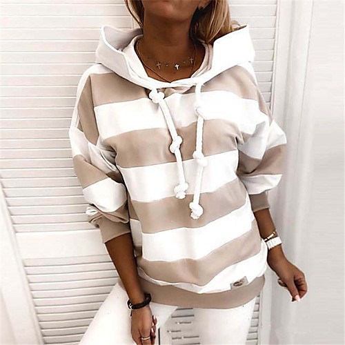 

Women's Hoodie Pullover Striped Daily non-printing Basic Hoodies Sweatshirts Blue Blushing Pink Gray