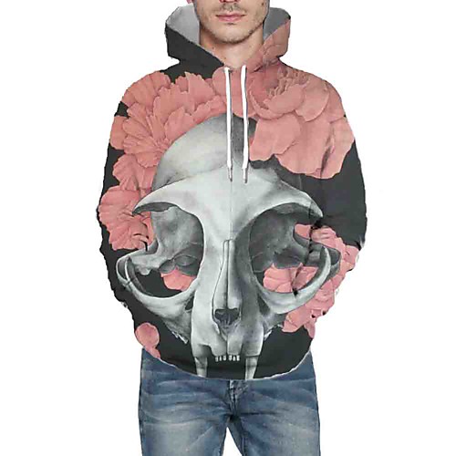 

Men's Pullover Hoodie Sweatshirt Graphic 3D Skull Hooded Daily 3D Print Basic Hoodies Sweatshirts Long Sleeve Blushing Pink