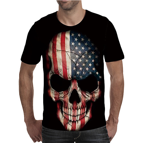 

Men's T shirt Shirt 3D Print Graphic Skull National Flag Plus Size Print Short Sleeve Daily Tops Elegant Exaggerated Round Neck Black