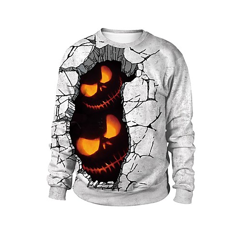 

Women's Pullover Sweatshirt Skull Halloween Daily Other Prints Basic Halloween Hoodies Sweatshirts Loose Gray