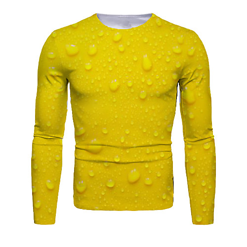

Men's T shirt 3D Print Beer Long Sleeve Daily Tops Basic Casual Yellow