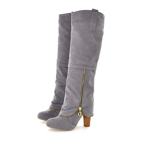 

Women's Boots Chunky Heel Round Toe Knee High Boots Basic Casual Daily Walking Shoes Nubuck Solid Colored Black / Red Black Gray