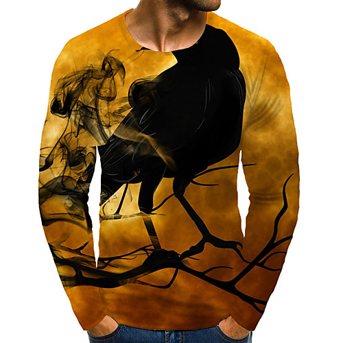 

Men's T shirt 3D Print Graphic Print Long Sleeve Daily Tops Basic Yellow