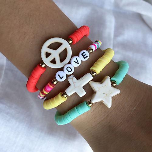 

4pcs Women's Friendship Bracelet Wrap Bracelet Bracelet Fancy Cross Birthday Star Luxury Ethnic Fashion Trendy Boho Silicone Bracelet Jewelry Rainbow For Gift Formal Date Beach Festival / Resin