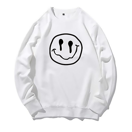 

Men's Pullover Sweatshirt Print Round Neck Daily Other Prints Basic Hoodies Sweatshirts Long Sleeve White