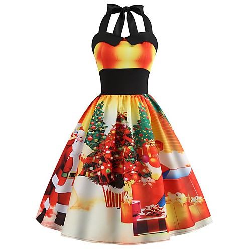 

Women's A Line Dress Knee Length Dress Blue Yellow Orange Black Red Light Blue Sleeveless Print Print Fall Halter Neck Elegant Christmas Slim 2021 S M L XL XXL