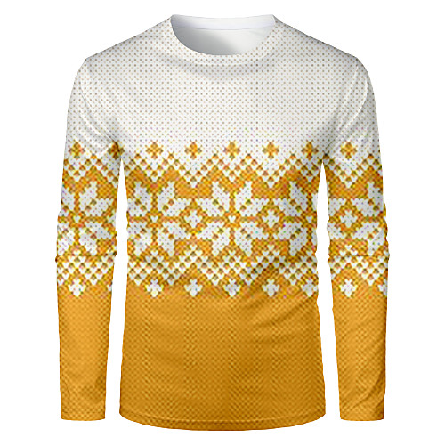 

Men's T shirt 3D Print Graphic Color Block 3D Long Sleeve Christmas Tops Basic Yellow