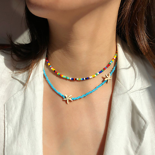 

Women's Choker Necklace Chain Necklace Handmade Friends Star Dainty Simple Elegant Colorful Glass Alloy Rainbow 40 cm Necklace Jewelry 2pcs For Party Evening Gift Prom Beach Festival / Bead Necklace