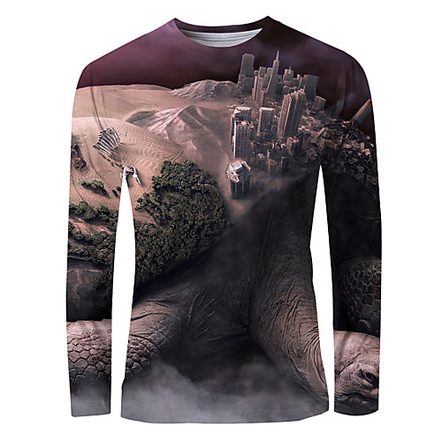 

Men's T shirt Shirt 3D Print Graphic Long Sleeve Daily Tops Basic Round Neck Brown