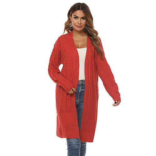

Women's Solid Color Plain Cardigan Long Sleeve Sweater Cardigans V Neck Fall Winter Red