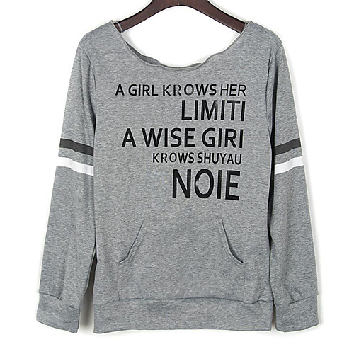 

Women's T shirt Dog Graphic Text Long Sleeve Print One Shoulder Basic Tops Gray