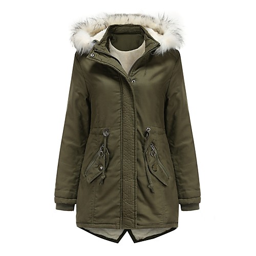

Women's Parka Long Coat Slim Jacket Solid Colored Blushing Pink Army Green / Cotton / Cotton