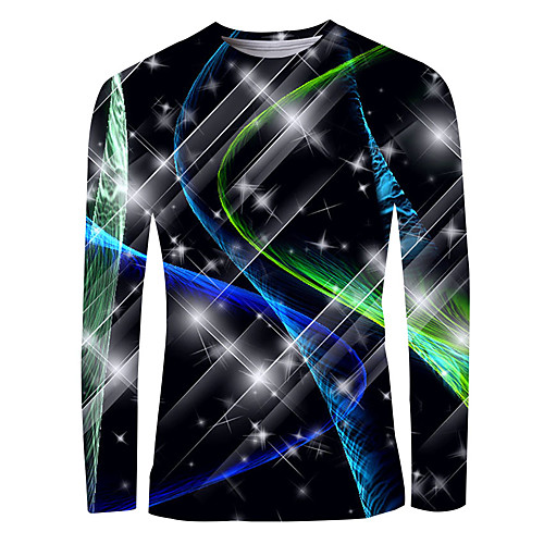 

Men's T shirt Shirt 3D Print Graphic Print Long Sleeve Daily Tops Basic Elegant Round Neck Blue-Green