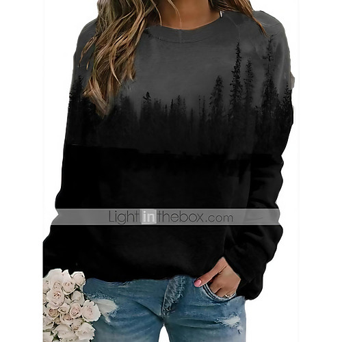 

Women's Hoodie Sweatshirt Color Block Daily Other Prints Casual Hoodies Sweatshirts Loose Blue Gray Green