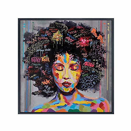 

graffiti street wall art abstract modern african women portrait oil painting printed on canvas for living room(50cm x 50cm)