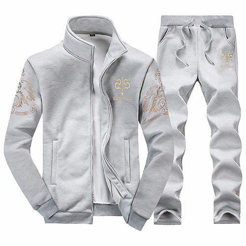 

Men's Embroidered Tracksuit Sweatsuit Jogging Suit Casual Athleisure Winter Long Sleeve Windproof Breathability Wearable Gym Workout Running Walking Jogging Exercise Sportswear Black Blue Grey