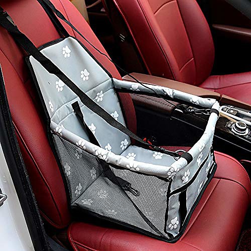 

pet dog car carrier seat bag waterproof basket safety travelling mesh hanging bags dog seat bag basket (grey)
