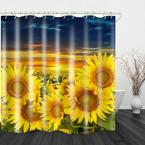 

Golden Sunflower Print Waterproof Fabric Shower Curtain for Bathroom Home Decor Covered Bathtub Curtains Liner Includes with Hooks 72 Inch