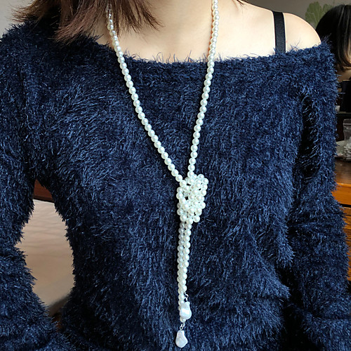 

Women's Beaded Necklace Necklace Handmade Friends Precious Joy Lucky Blessed Simple Luxury Unique Design Basic Imitation Pearl Alloy White 120 cm Necklace Jewelry 1pc For Street Gift Formal Prom