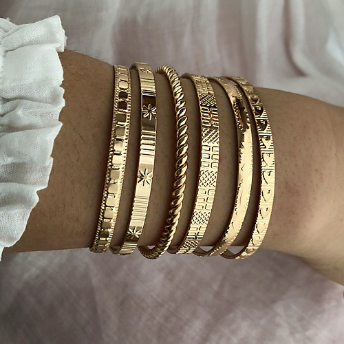 

6pcs Women's Cuff Bracelet Wrap Bracelet Hologram Bracelet Stacking Stackable Fashion Birthday Heart Luxury Dangling Fashion Punk Trendy Alloy Bracelet Jewelry Gold For Anniversary Gift Formal Date