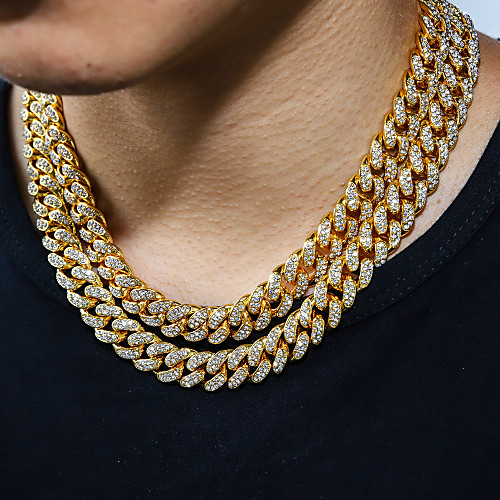 

Women's Men's White AAA Cubic Zirconia Necklace Cuban Link Friends European Hip Hop Alloy Silver Gold 55 cm Necklace Jewelry 1pc For Street Gift Festival