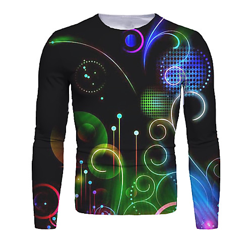 

Men's T shirt 3D Print Graphic Long Sleeve Daily Tops Basic Green / Black
