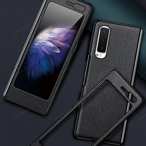 

Phone Case For Samsung Galaxy Full Body Case Leather Flip Galaxy Z Fold 2 Shockproof Flip Lines / Waves Solid Color Genuine Leather