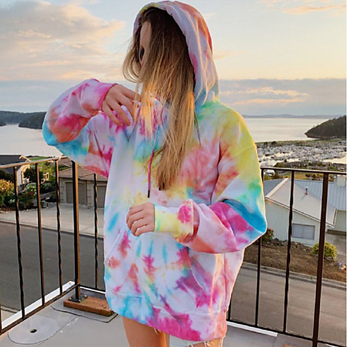 

Women's Hoodie Pullover Tie Dye Front Pocket Daily Other Prints Casual Oversized Hoodies Sweatshirts Loose Blushing Pink Green Rainbow