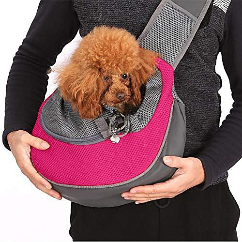 

pet dog sling carrier 6lb small dog outdoor travel bag hands free front pack chest carrier with breathable mesh pouch for puppy cat small dog(pink)