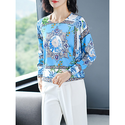 

Women's Stylish Knitted Floral Pullover Long Sleeve Sweater Cardigans Crew Neck Round Neck Fall Black Blue