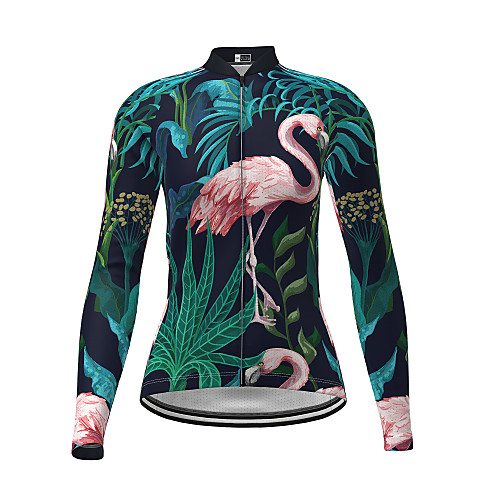 

21Grams Women's Long Sleeve Cycling Jersey Polyester Dark Green Flamingo Novelty Animal Bike Jersey Top Mountain Bike MTB Road Bike Cycling Quick Dry Breathable Reflective Strips Sports Clothing