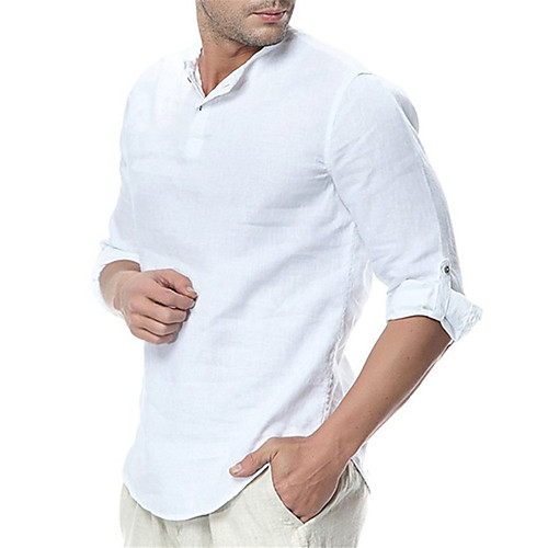 

Men's Shirt Solid Color Long Sleeve Casual Tops Round Neck Light Blue Gray White / Fall / Winter