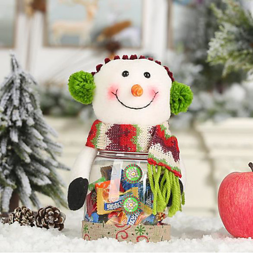 

Christmas Decorations Linen Wrapping PVC Transparent Candy Jar Children Gift Box Snack Jar