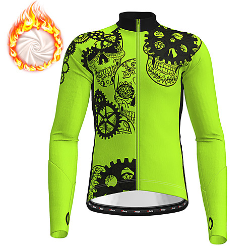 

21Grams Men's Long Sleeve Cycling Jersey Winter Fleece Polyester Black Green Sugar Skull Skull Gear Bike Jacket Jersey Top Mountain Bike MTB Road Bike Cycling Thermal Warm Fleece Lining Warm Sports