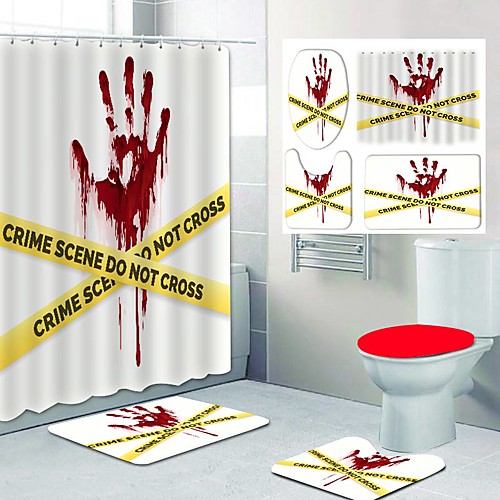 

Halloween Blood Handprint Weird Pattern Printing Bathroom Shower Curtain Leisure Toilet Four-Piece Design
