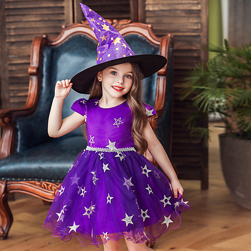 

Witch Dress Hat Kid's Girls' Cute Vacation Dress Halloween Festival / Holiday Cotton Polyster Black / Purple / Red Easy Carnival Costumes