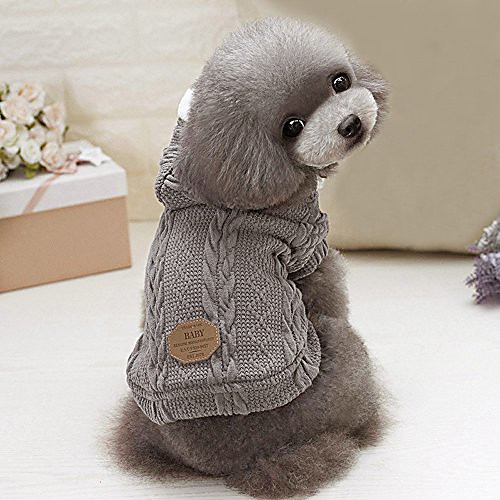 

dbolommdog pet clothes, pet knit hoodie sweater for small dogs & cats knitwear puppy winter clothes& #40;grey, s& #41;