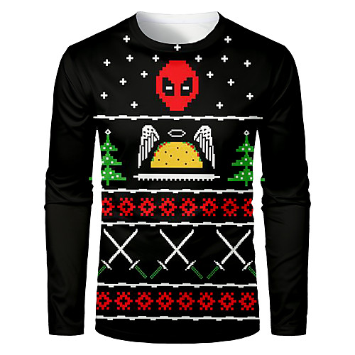 

Men's T shirt 3D Print Graphic 3D Skull Long Sleeve Christmas Tops Basic Black