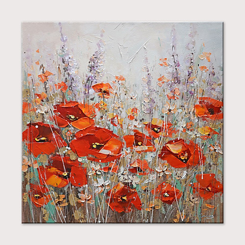 

Oil Painting Hand Painted Square Abstract Floral / Botanical Modern Rolled Canvas (No Frame)