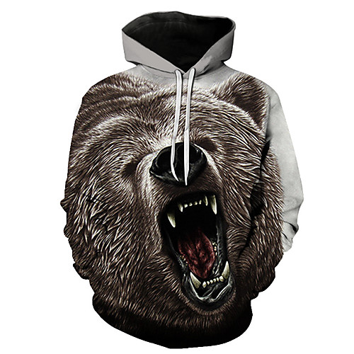 

Men's Plus Size Pullover Hoodie Sweatshirt Graphic Bear Animal Hooded Going out Club 3D Print Basic Casual Hoodies Sweatshirts Long Sleeve Dark Gray