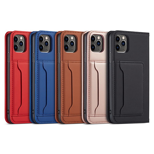 

Phone Case For Apple Full Body Case Leather iPhone 12 Pro Max 11 SE 2020 X XR XS Max Card Holder with Stand Flip Solid Color PU Leather