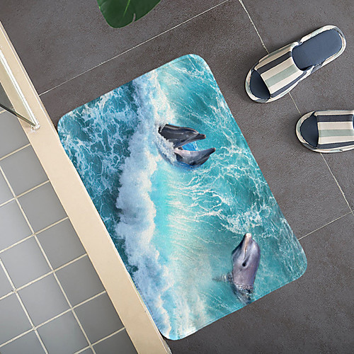 

Dolphins in the Sea Pattern Bathroom Rugs Coral Velvet Material Machine Made Anti-Slip Floor Mats 1pc